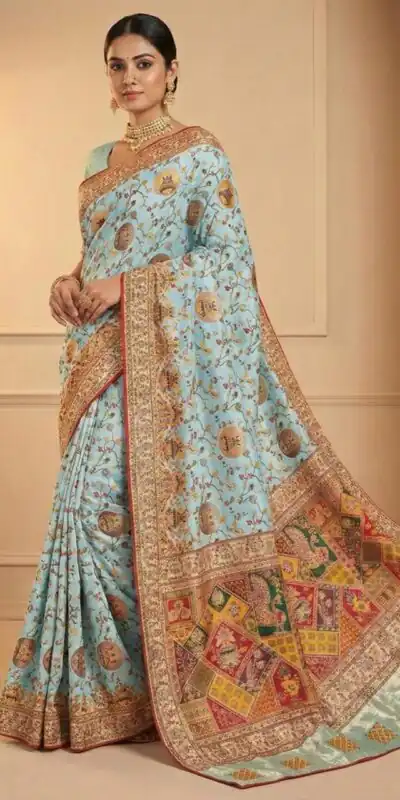 Sky Blue Soft Pashmina Lace Zari Work Saree | Sarees, Bollywood Sarees, Creative Sarees, Designer Sarees, Embroidered Sarees, Ethnic Saree, Modern Digital sarees, Party Wear Sarees