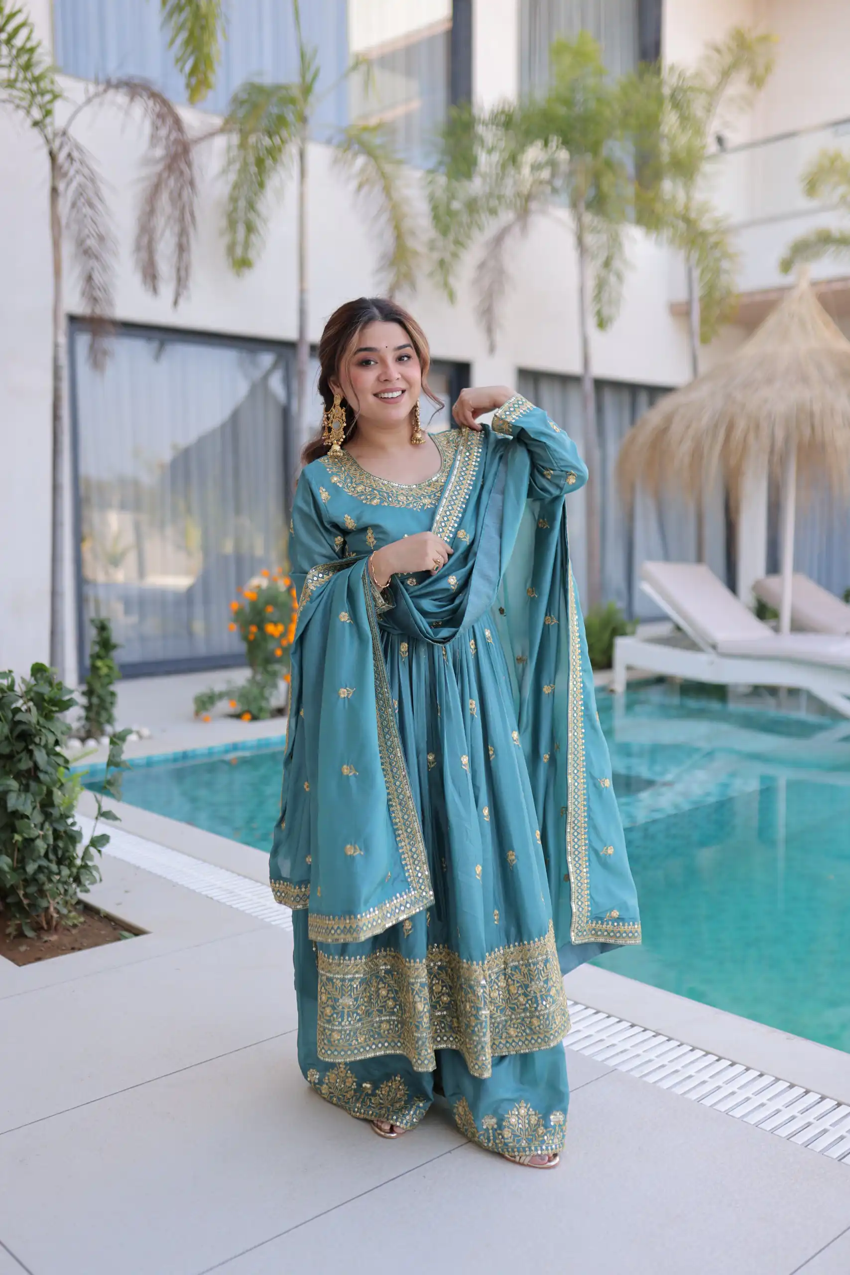 Sky Blue Super Silk Sequins Embroidery Work Salwar Suit | Jump Suits, Salwar suit, Casual Suits, Creative suits, Designer Suits, Palazzo Suits, Party Wear Suits, Patiala Suits, Straight Suits