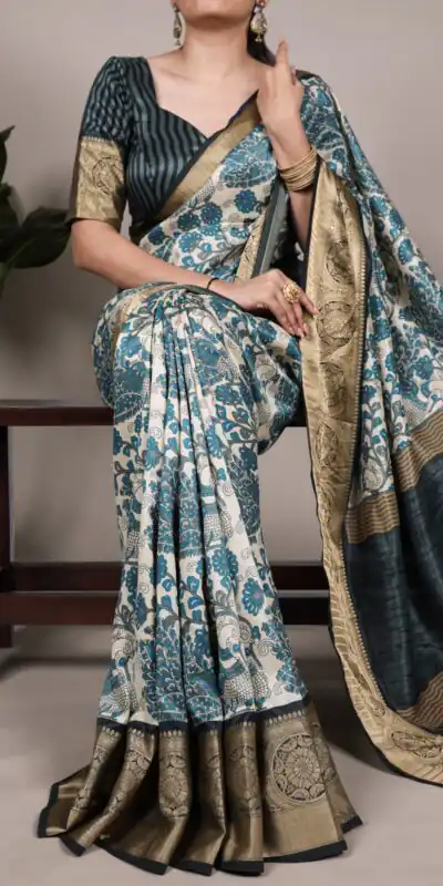 Sky Blue Tasar Silk Lace Border Work Saree | Sarees, Bollywood Sarees, Creative Sarees, Designer Sarees, Embroidered Sarees, Ethnic Saree, Modern Digital sarees, Party Wear Sarees