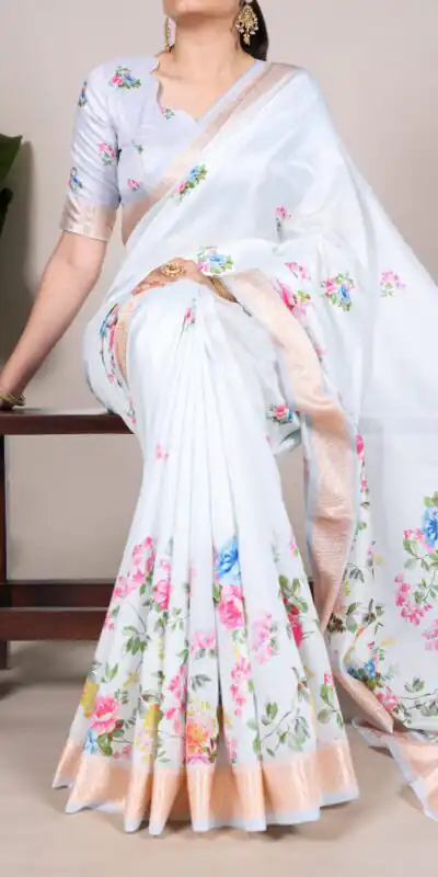 Sky Blue Tussar Printed Saree | Sarees, Bollywood Sarees, Creative Sarees, Designer Sarees, Embroidered Sarees, Ethnic Saree, Modern Digital sarees, Party Wear Sarees