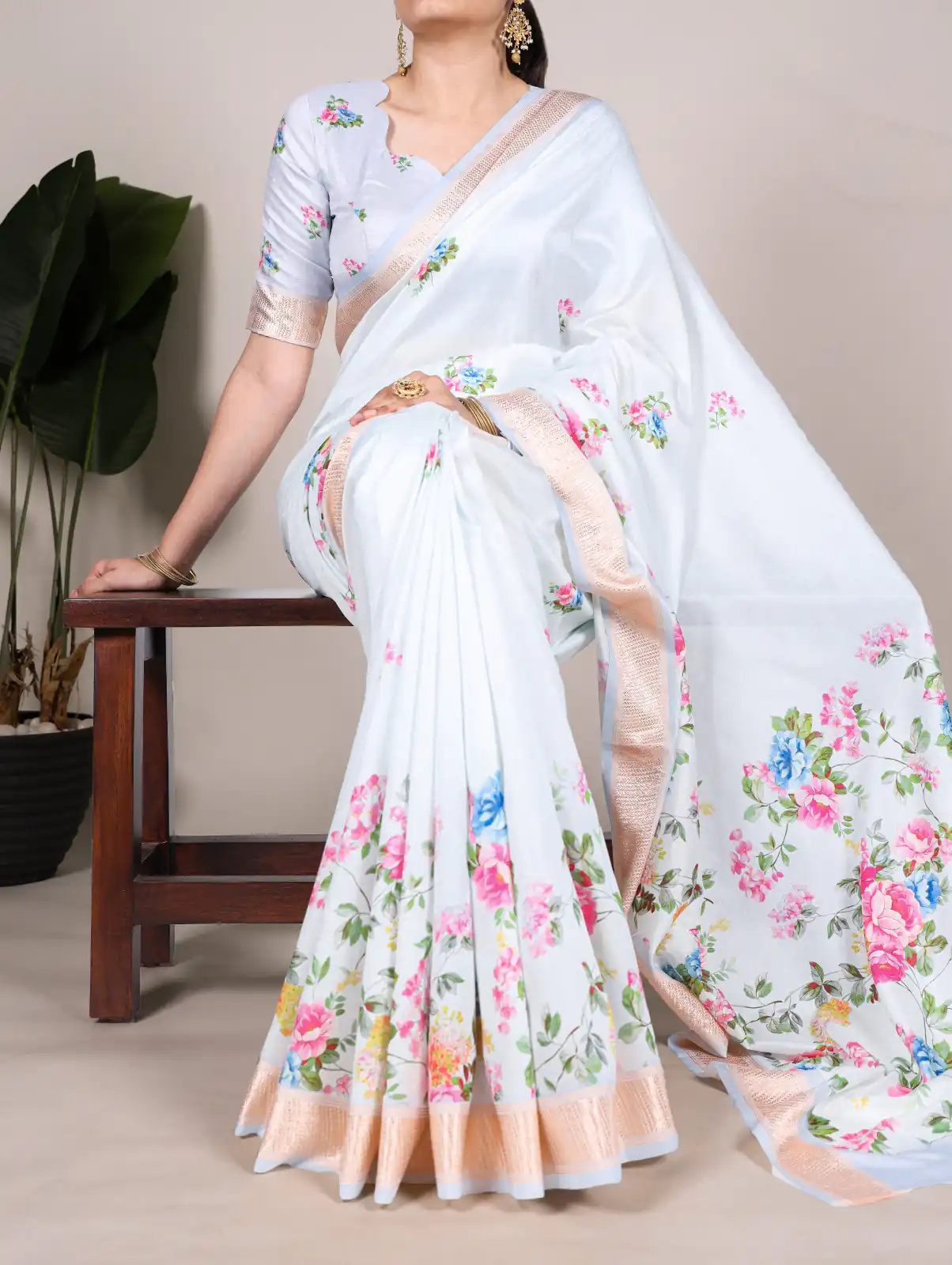 Sky Blue Tussar Printed Saree | Sarees, Bollywood Sarees, Creative Sarees, Designer Sarees, Embroidered Sarees, Ethnic Saree, Modern Digital sarees, Party Wear Sarees