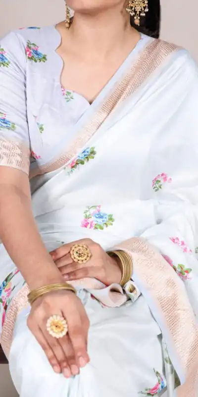 Sky Blue Tussar Printed Saree | Sarees, Bollywood Sarees, Creative Sarees, Designer Sarees, Embroidered Sarees, Ethnic Saree, Modern Digital sarees, Party Wear Sarees