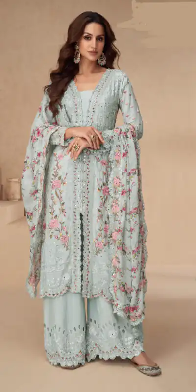 Sky Blue Vichitra Sequence Work Salwar Suit | Jump Suits, Salwar suit, Casual Suits, Creative suits, Designer Suits, Palazzo Suits, Party Wear Suits, Patiala Suits, Straight Suits