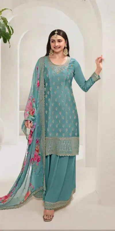 Sky Blue Viscose Chinon Embroidery Work Salwar Suit | Jump Suits, Salwar suit, Casual Suits, Creative suits, Designer Suits, Palazzo Suits, Party Wear Suits, Patiala Suits, Straight Suits