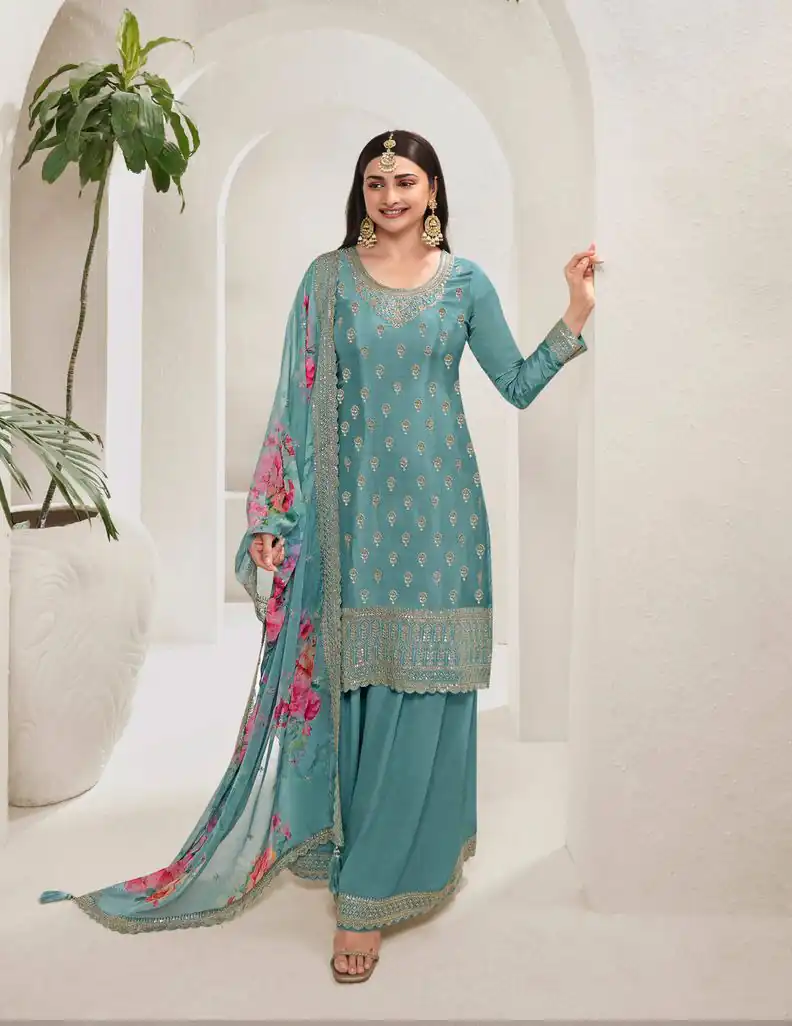 Sky Blue Viscose Chinon Embroidery Work Salwar Suit | Jump Suits, Salwar suit, Casual Suits, Creative suits, Designer Suits, Palazzo Suits, Party Wear Suits, Patiala Suits, Straight Suits