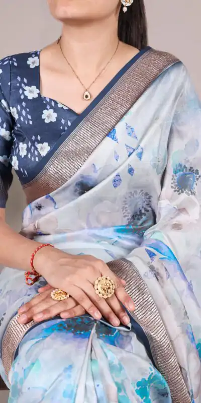 Sky Blue Viscose Printed Saree | Sarees, Bollywood Sarees, Creative Sarees, Designer Sarees, Embroidered Sarees, Ethnic Saree, Modern Digital sarees, Party Wear Sarees