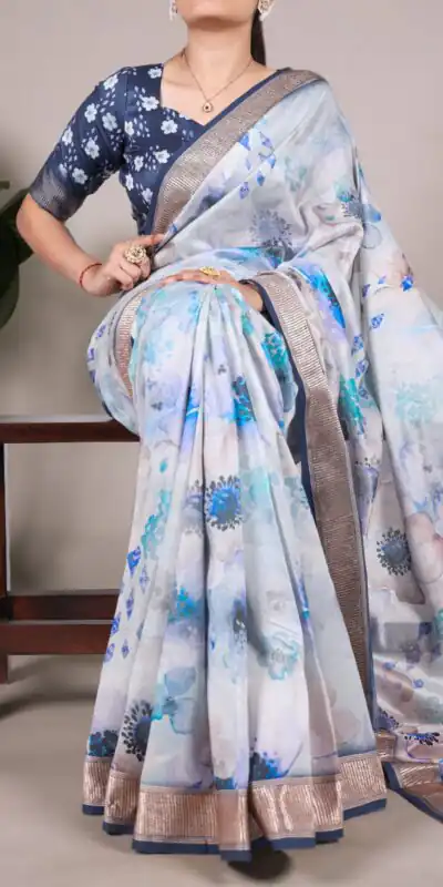 Sky Blue Viscose Printed Saree | Sarees, Bollywood Sarees, Creative Sarees, Designer Sarees, Embroidered Sarees, Ethnic Saree, Modern Digital sarees, Party Wear Sarees