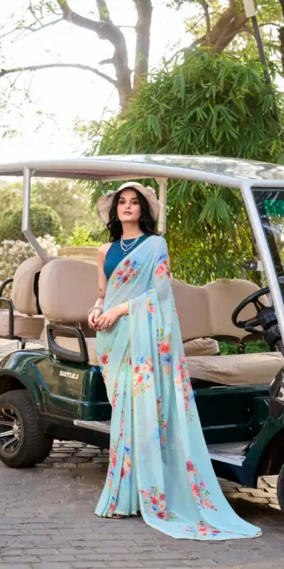 Sky Blue Weightless Marble Floral Printed Saree | Sarees, Bollywood Sarees, Creative Sarees, Designer Sarees, Embroidered Sarees, Ethnic Saree, Modern Digital sarees, Party Wear Sarees