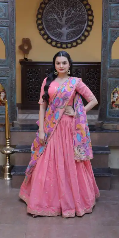 KA 5069 Peach Cosmos Silk Lehenga Choli with Zari & Embroidery Work. Introductory Price βΉ2499. Delivery 4-6 Working Days. Shop now. | Lehenga, Bollywood Lehenga, Creative Lehenga, Designer Lehenga, Embroidered Lehenga, Party Wear Lehenga