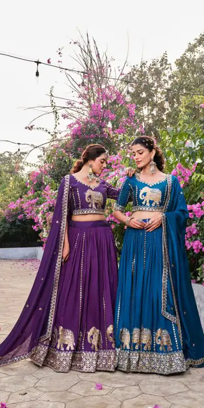 Special Dark Purple Vichitra Silk Thread Work Lehenga Choli | Lehenga, Bollywood Lehenga, Creative Lehenga, Designer Lehenga, Embroidered Lehenga, Party Wear Lehenga