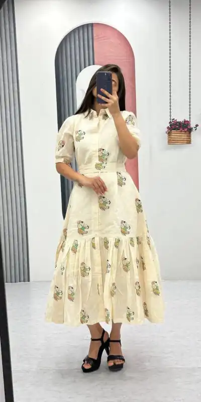 Stunning Off White Pure Cotton Embroidery Work Gown | Gowns, Bollywood Gowns, Creative Gowns, Designer Gowns, Embroidered Gowns, Party Wear Gowns