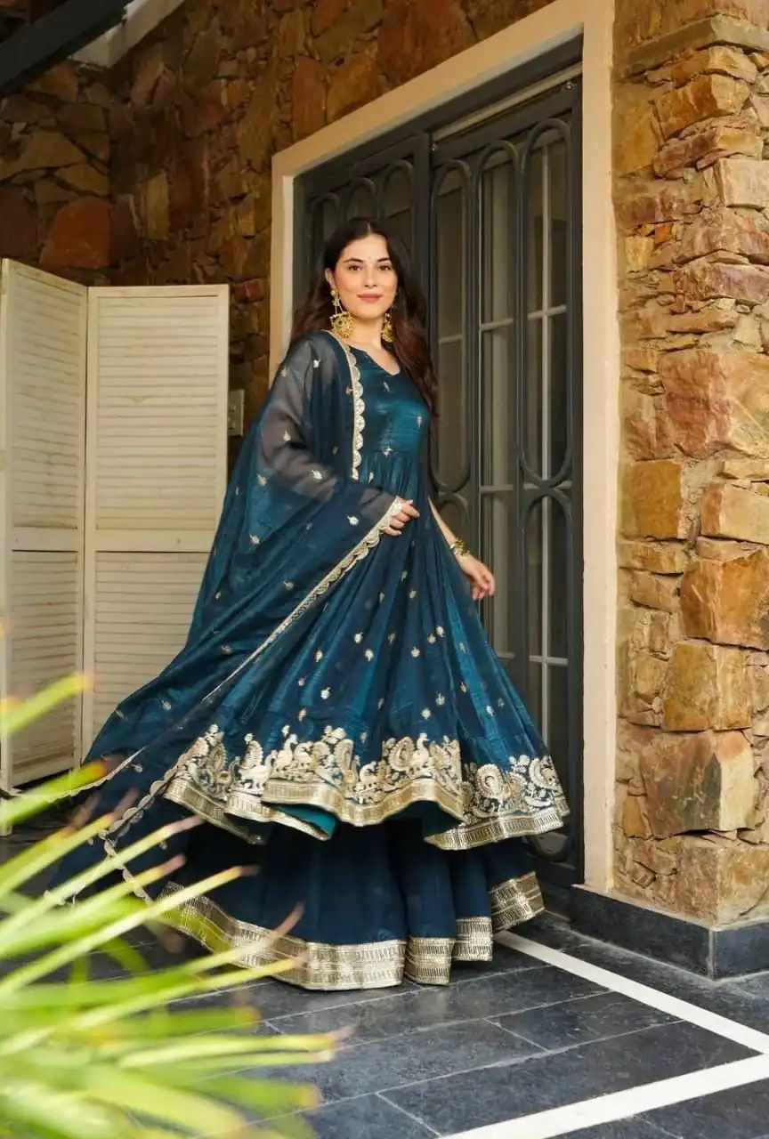 Stunning Teal Gold Crazy Embroidery Work Salwar Suit | Jump Suits, Salwar suit, Casual Suits, Creative suits, Designer Suits, Palazzo Suits, Party Wear Suits, Patiala Suits, Straight Suits