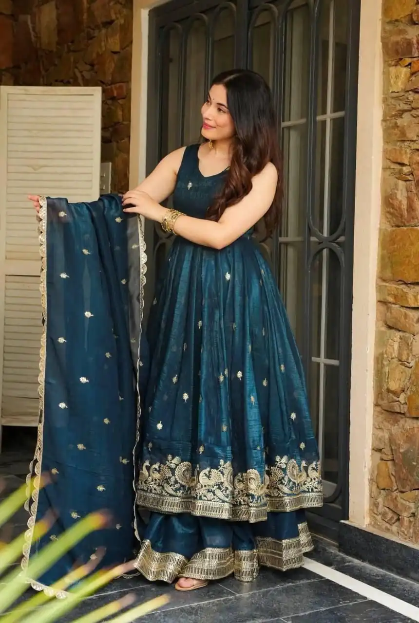 Stunning Teal Gold Crazy Embroidery Work Salwar Suit | Jump Suits, Salwar suit, Casual Suits, Creative suits, Designer Suits, Palazzo Suits, Party Wear Suits, Patiala Suits, Straight Suits