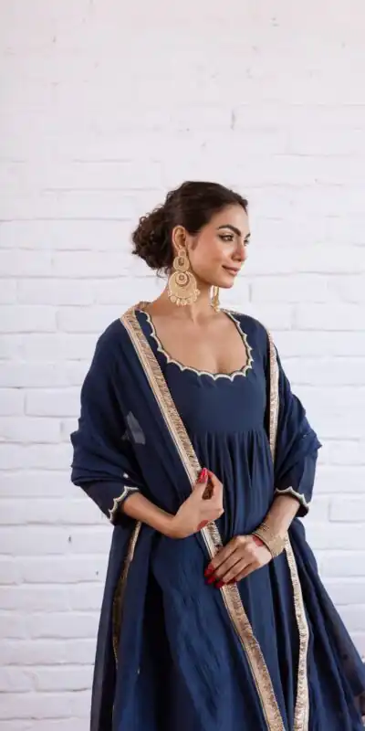 SRK 5324 Navy Blue Color Vichitra silk Gown with Bead Work & Lace Work. Now at just ₹1749. Delivery 4-6 Working Days. Shop now. | Gowns, Bollywood Gowns, Creative Gowns, Designer Gowns, Embroidered Gowns, Party Wear Gowns