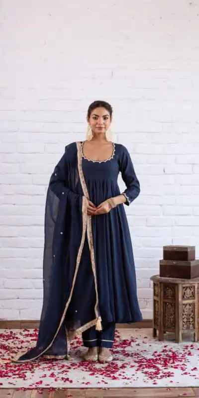 SRK 5324 Navy Blue Color Vichitra silk Gown with Bead Work & Lace Work. Now at just βΉ1749. Delivery 4-6 Working Days. Shop now. | Gowns, Bollywood Gowns, Creative Gowns, Designer Gowns, Embroidered Gowns, Party Wear Gowns