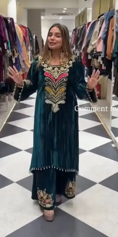 Teal 9000 Velvet Lace Embroidery Work Salwar Suit | Jump Suits, Salwar suit, Casual Suits, Creative suits, Designer Suits, Palazzo Suits, Party Wear Suits, Patiala Suits, Straight Suits