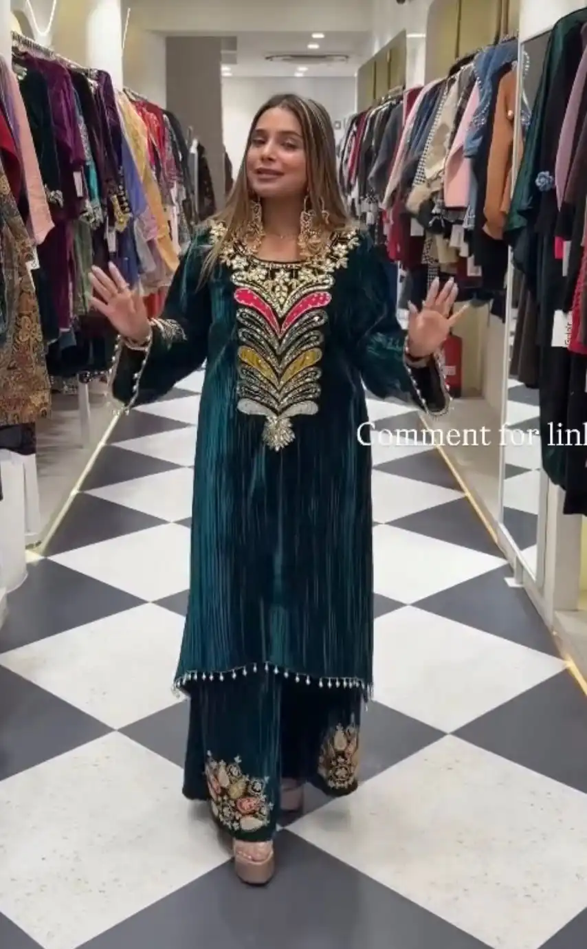 Teal 9000 Velvet Lace Embroidery Work Salwar Suit | Jump Suits, Salwar suit, Casual Suits, Creative suits, Designer Suits, Palazzo Suits, Party Wear Suits, Patiala Suits, Straight Suits