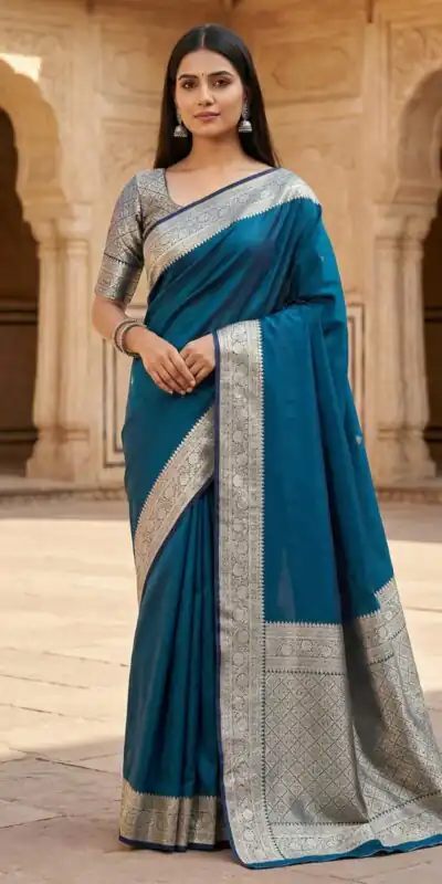 Teal Banarasi Gala Silk Gold Zari Work Saree | Sarees, Bollywood Sarees, Creative Sarees, Designer Sarees, Embroidered Sarees, Ethnic Saree, Modern Digital sarees, Party Wear Sarees