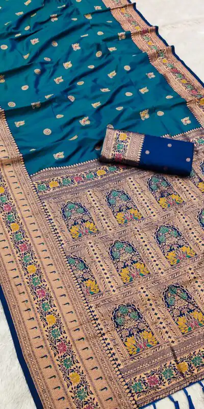 Teal Banarasi Silk Zari Work Saree | Sarees, Bollywood Sarees, Creative Sarees, Designer Sarees, Embroidered Sarees, Ethnic Saree, Modern Digital sarees, Party Wear Sarees