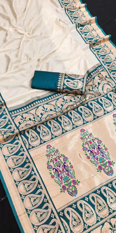 Teal Banarasi Zari Lace Work Saree | Sarees, Bollywood Sarees, Creative Sarees, Designer Sarees, Embroidered Sarees, Ethnic Saree, Modern Digital sarees, Party Wear Sarees