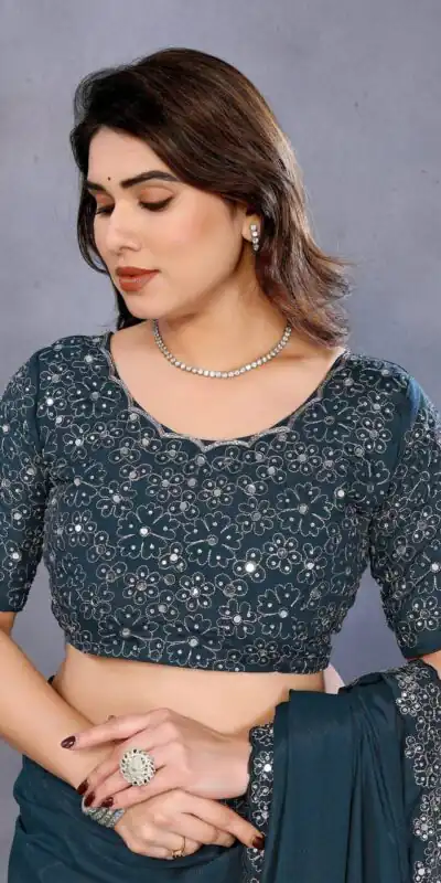 Teal Blue Star Georgette Silk Embroidery Work Saree | Sarees, Bollywood Sarees, Creative Sarees, Designer Sarees, Embroidered Sarees, Ethnic Saree, Modern Digital sarees, Party Wear Sarees
