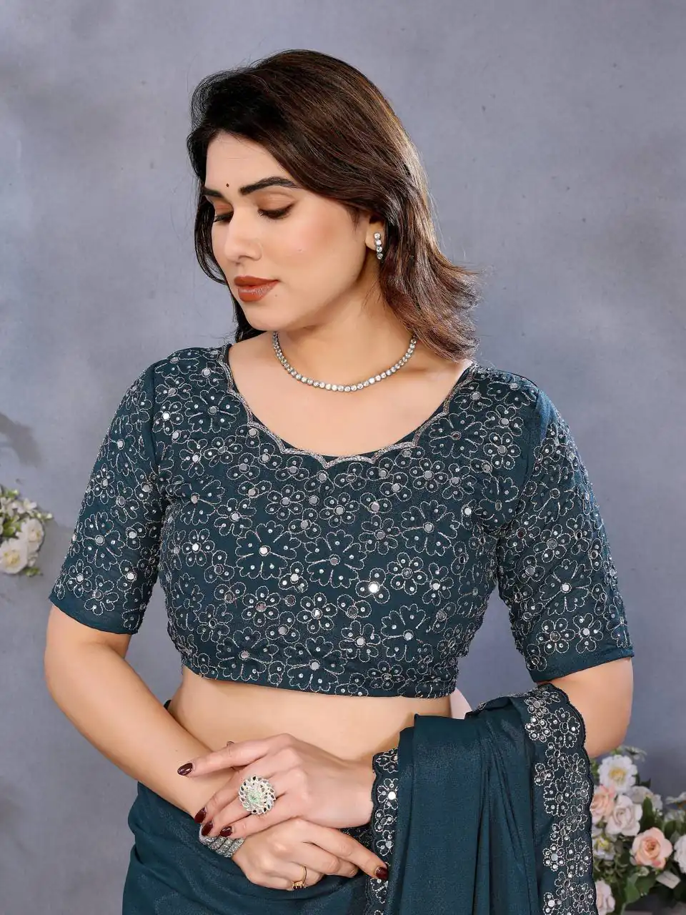Teal Blue Star Georgette Silk Embroidery Work Saree | Sarees, Bollywood Sarees, Creative Sarees, Designer Sarees, Embroidered Sarees, Ethnic Saree, Modern Digital sarees, Party Wear Sarees