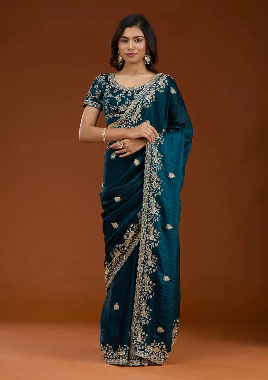 Teal Fandy Satin Silk Embroidery Work Saree | Sarees, Bollywood Sarees, Creative Sarees, Designer Sarees, Embroidered Sarees, Ethnic Saree, Modern Digital sarees, Party Wear Sarees