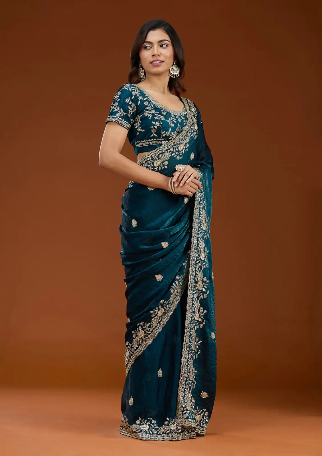 Teal Fandy Satin Silk Embroidery Work Saree | Sarees, Bollywood Sarees, Creative Sarees, Designer Sarees, Embroidered Sarees, Ethnic Saree, Modern Digital sarees, Party Wear Sarees