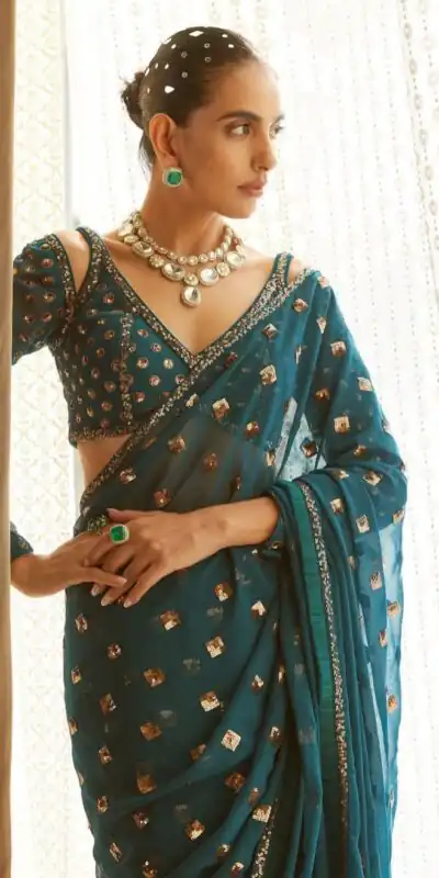 Teal Faux Georgette Embroidery Sequins Work Saree | Sarees, Bollywood Sarees, Creative Sarees, Designer Sarees, Embroidered Sarees, Ethnic Saree, Modern Digital sarees, Party Wear Sarees