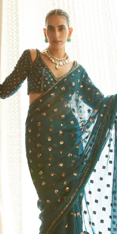Teal Faux Georgette Embroidery Sequins Work Saree | Sarees, Bollywood Sarees, Creative Sarees, Designer Sarees, Embroidered Sarees, Ethnic Saree, Modern Digital sarees, Party Wear Sarees