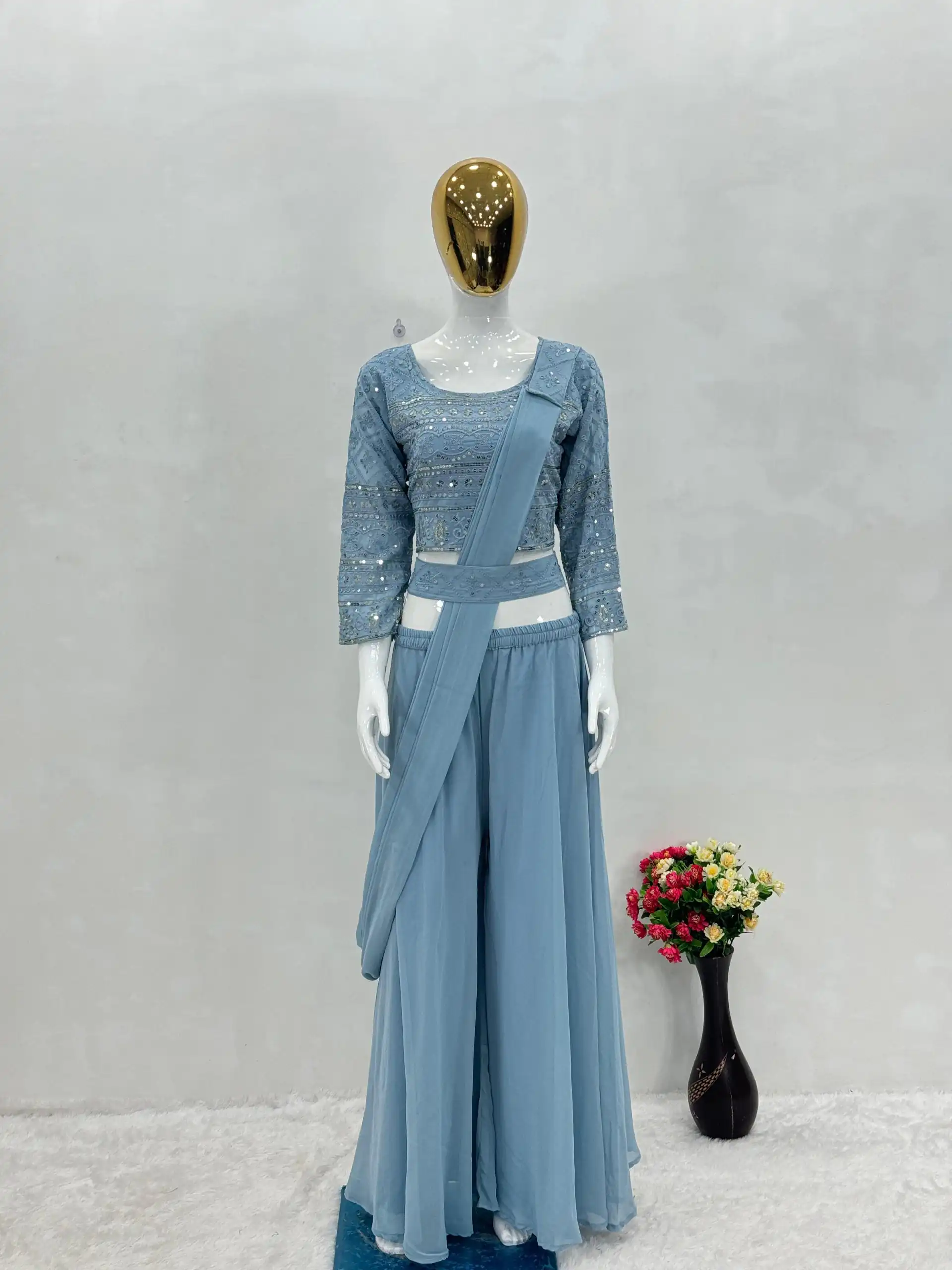 Teal Faux Georgette With Sequins Work Salwar Suit | Jump Suits, Tops & Bottoms, Track Suits, Salwar suit, Casual Suits, Creative suits, Designer Suits, Palazzo Suits, Party Wear Suits, Patiala Suits, Straight Suits, Trendy Wear