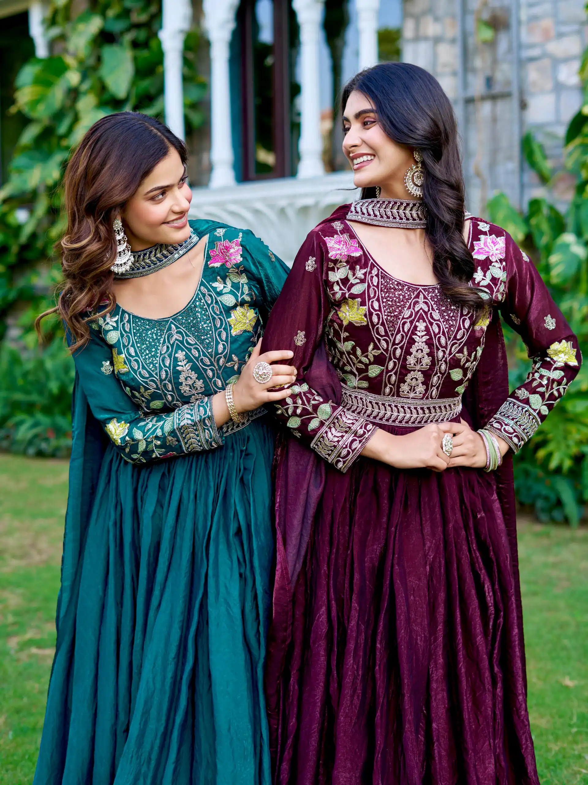 Teal Fendy Silk Embroidery Work Gown | Gowns, Bollywood Gowns, Creative Gowns, Designer Gowns, Embroidered Gowns, Party Wear Gowns