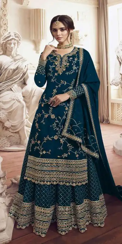Teal Georgette Embroidery Work Salwar Suit | Jump Suits, Salwar suit, Casual Suits, Creative suits, Designer Suits, Palazzo Suits, Party Wear Suits, Patiala Suits, Straight Suits