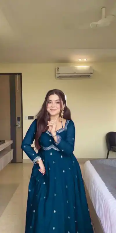 Teal Georgette Sequence Gown | Gowns, Bollywood Gowns, Creative Gowns, Designer Gowns, Embroidered Gowns, Party Wear Gowns