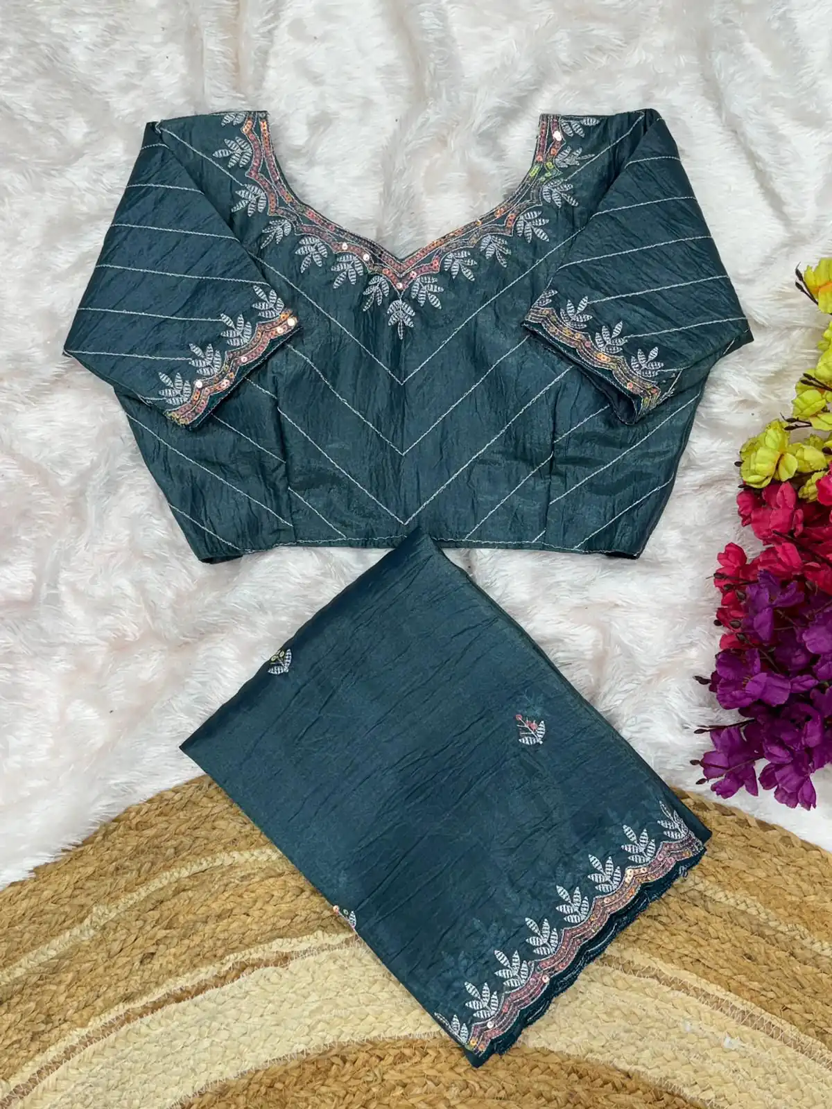 Teal Gold Crush Embroidery Work Saree | Sarees, Bollywood Sarees, Creative Sarees, Designer Sarees, Embroidered Sarees, Ethnic Saree, Modern Digital sarees, Party Wear Sarees
