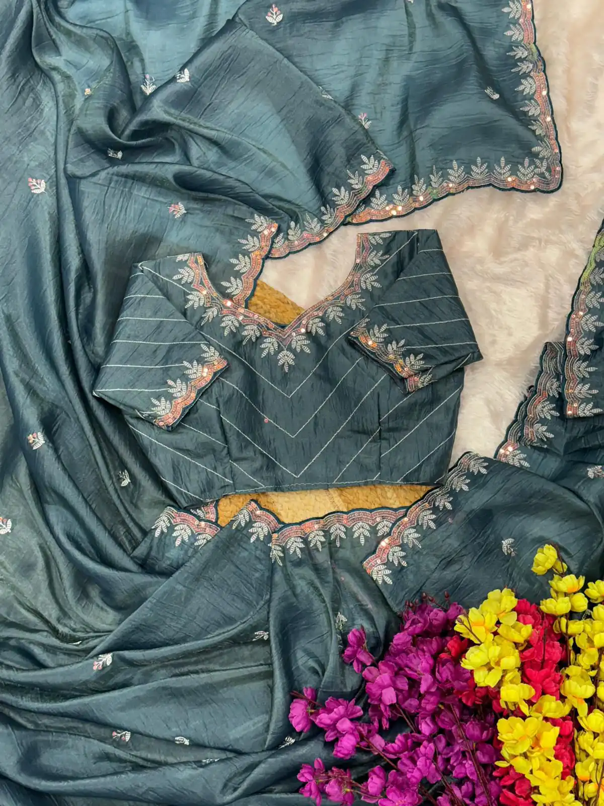 Teal Gold Crush Embroidery Work Saree | Sarees, Bollywood Sarees, Creative Sarees, Designer Sarees, Embroidered Sarees, Ethnic Saree, Modern Digital sarees, Party Wear Sarees