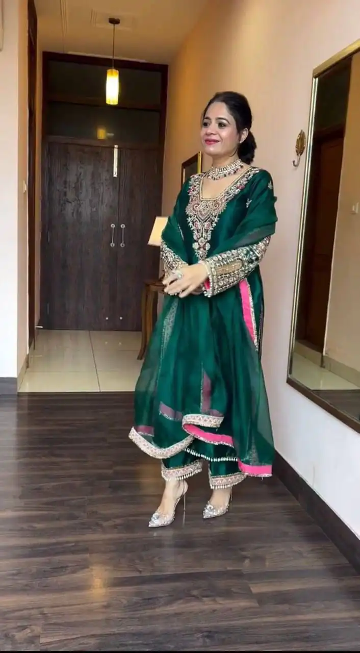 Teal Green Vichitra Silk Cowrie Embroidery Work Salwar Suit | Jump Suits, Salwar suit, Casual Suits, Creative suits, Designer Suits, Palazzo Suits, Party Wear Suits, Patiala Suits, Straight Suits