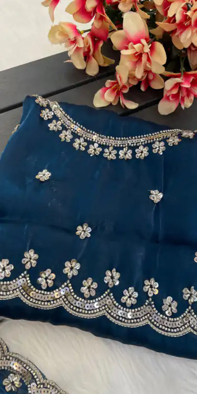 Teal Jimmy Chou Silk Embroidery Work Saree | Sarees, Bollywood Sarees, Creative Sarees, Designer Sarees, Embroidered Sarees, Ethnic Saree, Modern Digital sarees, Party Wear Sarees