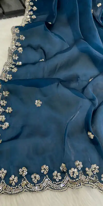 Teal Jimmy Chou Silk Embroidery Work Saree | Sarees, Bollywood Sarees, Creative Sarees, Designer Sarees, Embroidered Sarees, Ethnic Saree, Modern Digital sarees, Party Wear Sarees