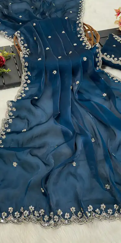 Teal Jimmy Chou Silk Embroidery Work Saree | Sarees, Bollywood Sarees, Creative Sarees, Designer Sarees, Embroidered Sarees, Ethnic Saree, Modern Digital sarees, Party Wear Sarees