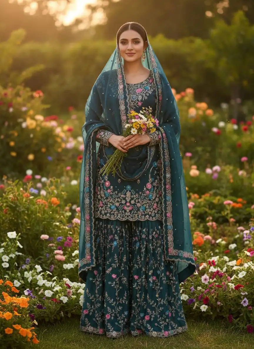 Teal Organza Silk Sequence Moti Work Salwar Suit | Jump Suits, Salwar suit, Casual Suits, Creative suits, Designer Suits, Palazzo Suits, Party Wear Suits, Patiala Suits, Straight Suits
