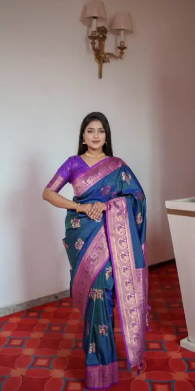 Teal Pethani Silk Zari Lace Work Saree | Sarees, Bollywood Sarees, Creative Sarees, Designer Sarees, Embroidered Sarees, Ethnic Saree, Modern Digital sarees, Party Wear Sarees