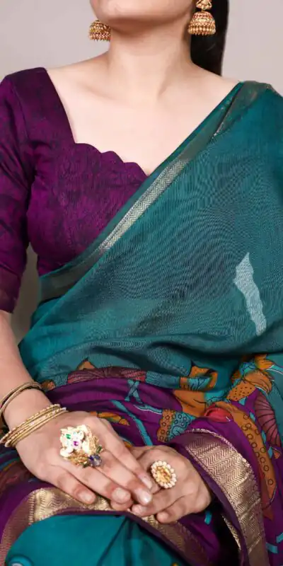 Teal Polyester Printed Saree | Sarees, Bollywood Sarees, Creative Sarees, Designer Sarees, Embroidered Sarees, Ethnic Saree, Modern Digital sarees, Party Wear Sarees