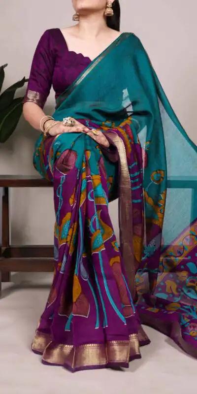Teal Polyester Printed Saree | Sarees, Bollywood Sarees, Creative Sarees, Designer Sarees, Embroidered Sarees, Ethnic Saree, Modern Digital sarees, Party Wear Sarees
