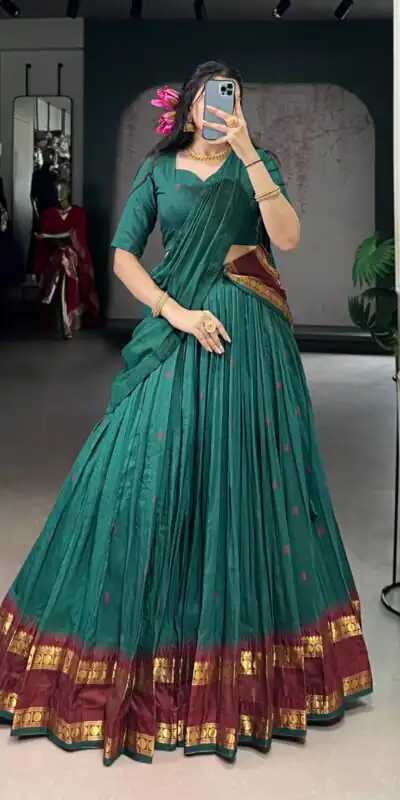 Teal Pure Chanderi Zari Work Lehenga Choli | Lehenga, Bollywood Lehenga, Creative Lehenga, Designer Lehenga, Embroidered Lehenga, Party Wear Lehenga