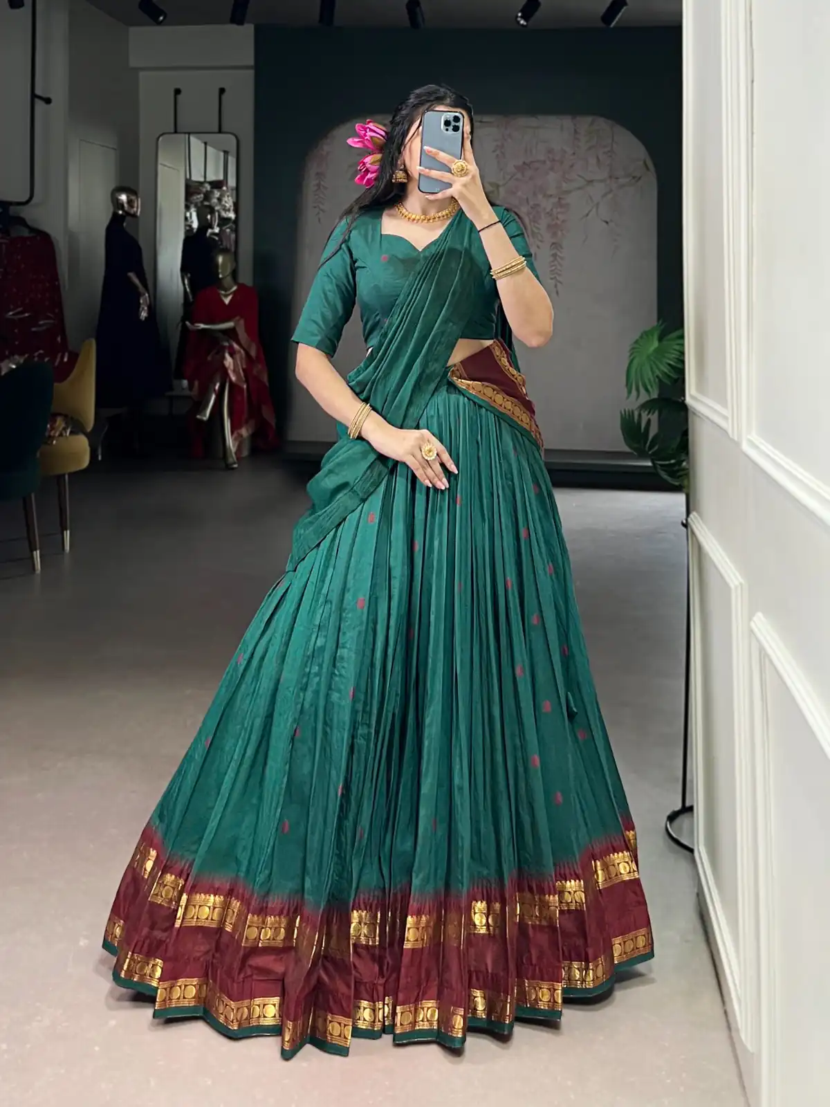 Teal Pure Chanderi Zari Work Lehenga Choli | Lehenga, Bollywood Lehenga, Creative Lehenga, Designer Lehenga, Embroidered Lehenga, Party Wear Lehenga