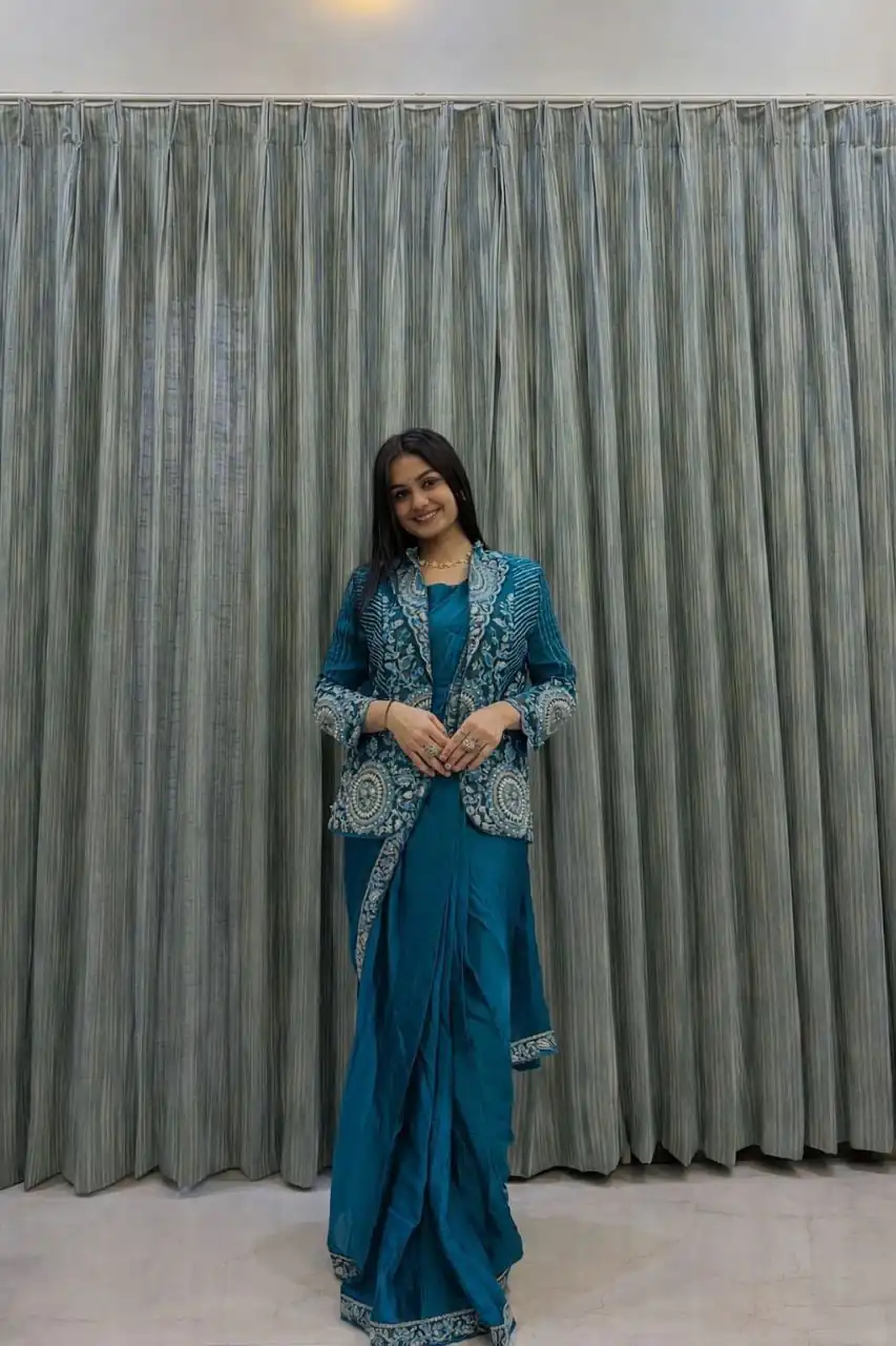 Teal Rangoli Silk Embroidery Work Saree | Sarees, Bollywood Sarees, Creative Sarees, Designer Sarees, Embroidered Sarees, Ethnic Saree, Modern Digital sarees, Party Wear Sarees