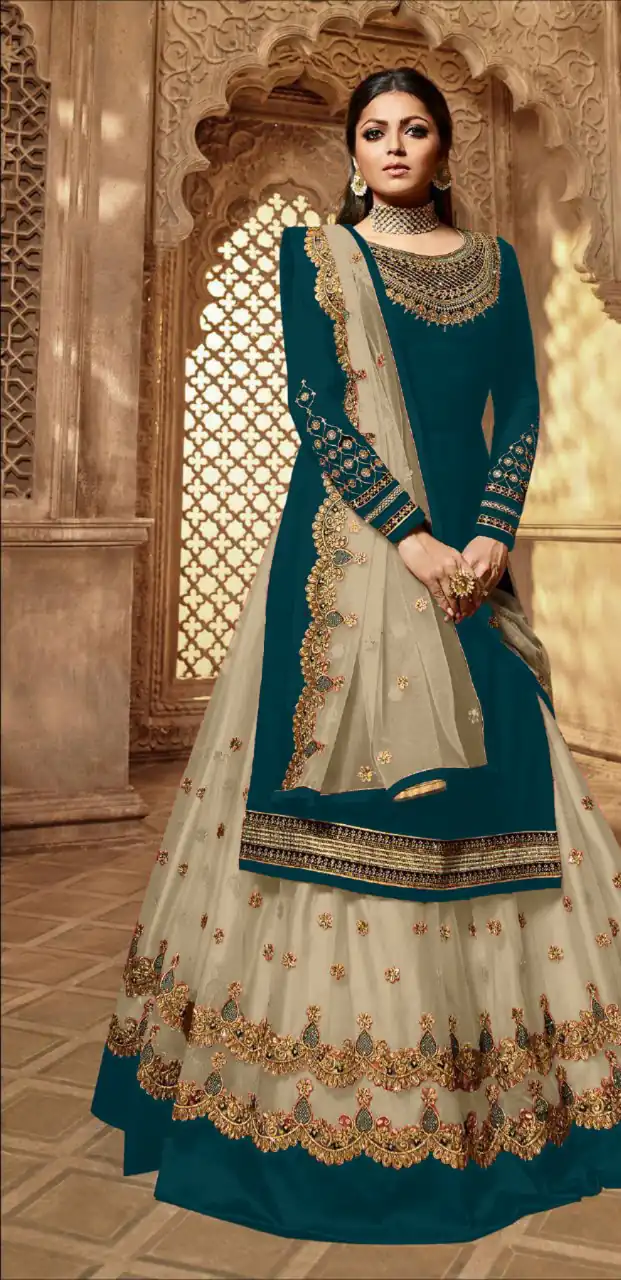Teal Satin Georgette Stone Work Salwar Suit | Jump Suits, Salwar suit, Casual Suits, Creative suits, Designer Suits, Palazzo Suits, Party Wear Suits, Patiala Suits, Straight Suits