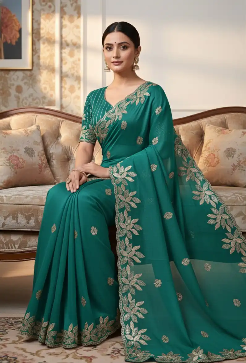 Teal Soft Organza Silk With Sequins Work Saree | Sarees, Bollywood Sarees, Creative Sarees, Designer Sarees, Embroidered Sarees, Ethnic Saree, Modern Digital sarees, Party Wear Sarees