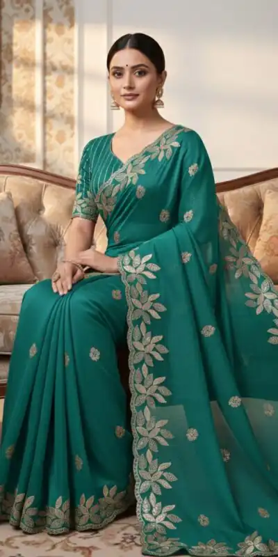 Teal Soft Organza Silk With Sequins Work Saree | Sarees, Bollywood Sarees, Creative Sarees, Designer Sarees, Embroidered Sarees, Ethnic Saree, Modern Digital sarees, Party Wear Sarees